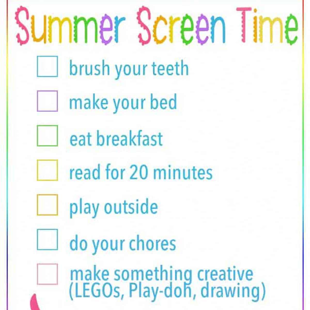 screen time printable for kids