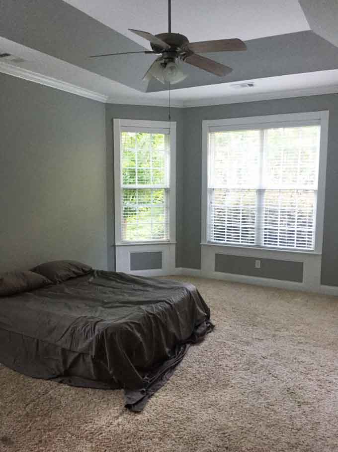 agreeable gray paint in room with air mattress