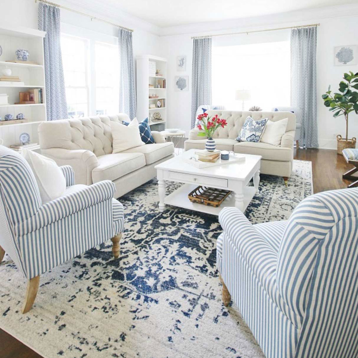 beautiful white and blue living room