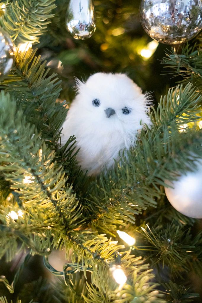 white owl in Christmas tree
