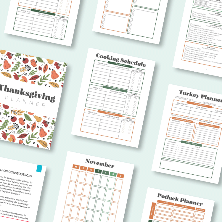 collage of Thanksgiving planner pages