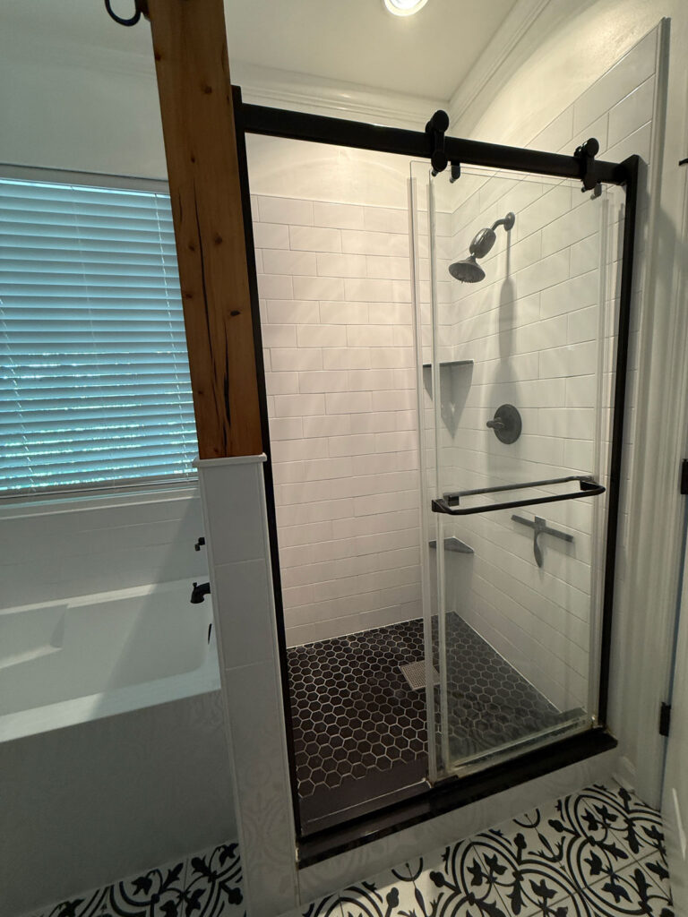 shower with white tile