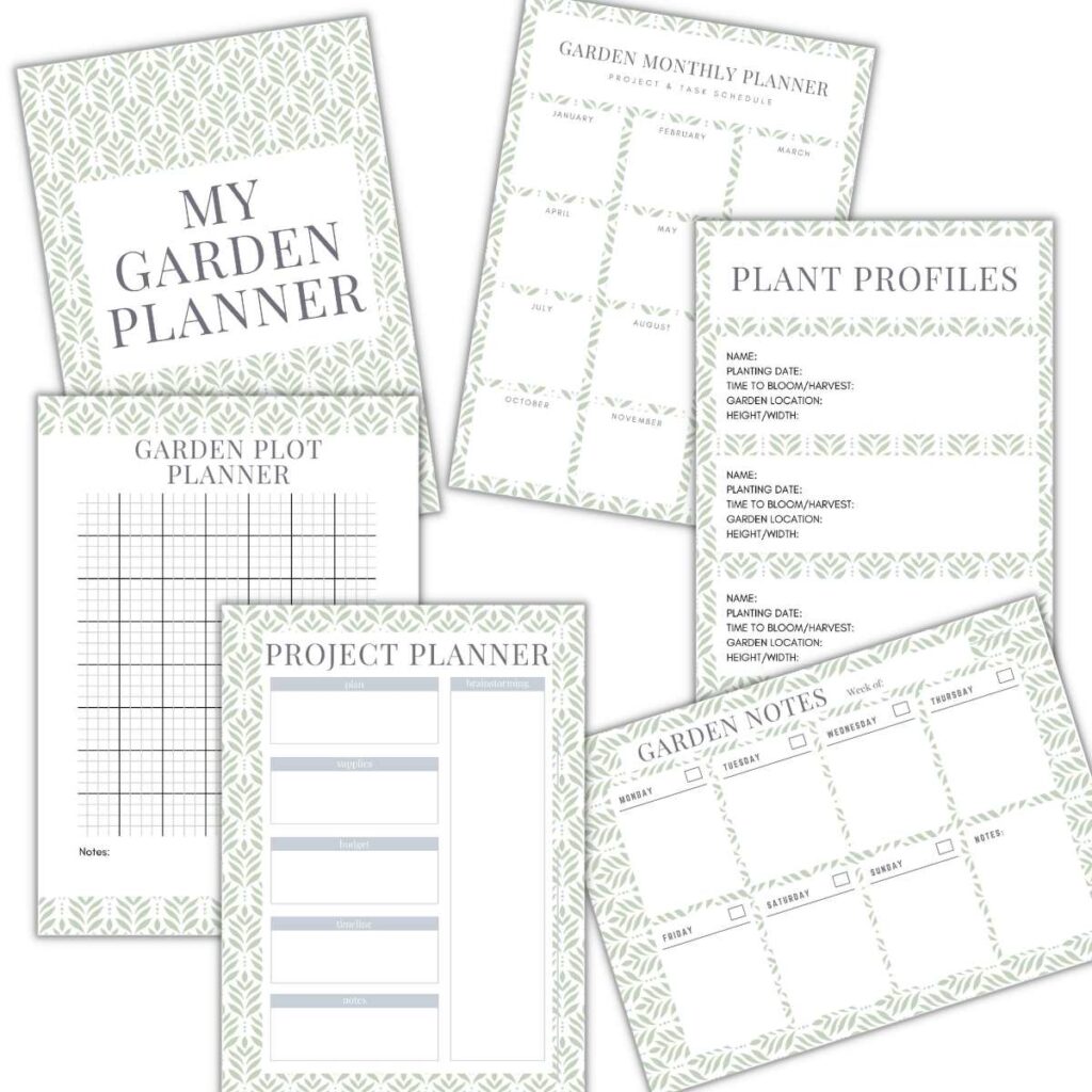 collage of garden planner pages