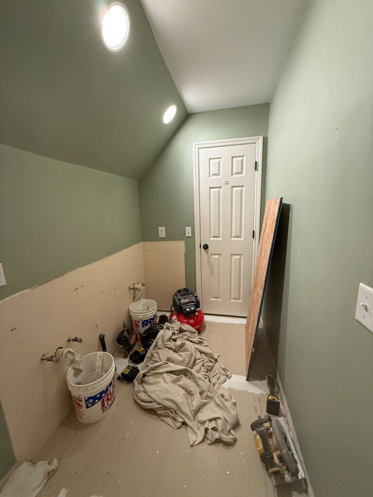 gutted small bathroom