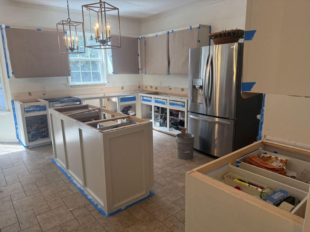 kitchen with no cabinet doors or countertops