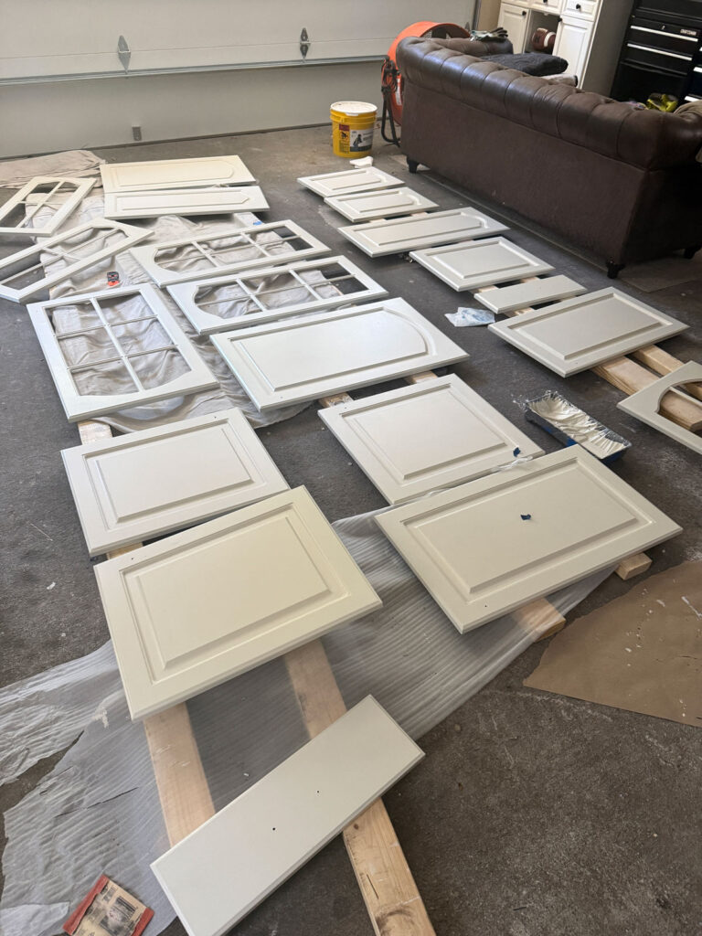 cabinet doors in garage for painting