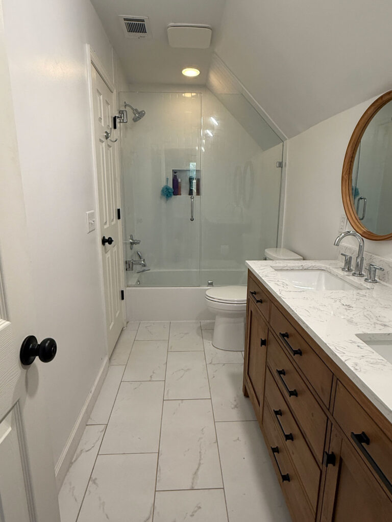 renovated narrow bathroom