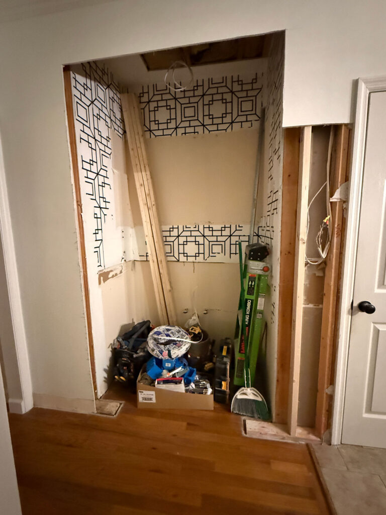 decontructioned hallway with wet bar
